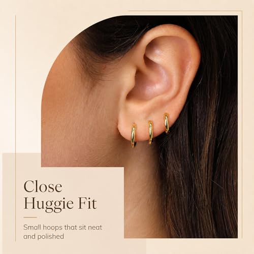 Small Gold Hoop Earrings Set for Women: Diamond-Shine Cubic Zirconia Stud Earrings - 14K Gold Plated Hypoallergenic Non-Tarnish, Stack Mini Cute Trendy Statement Earrings Gift (3 Pairs) - color: 5 Pairs/Gold/6/7/8/9/10MM