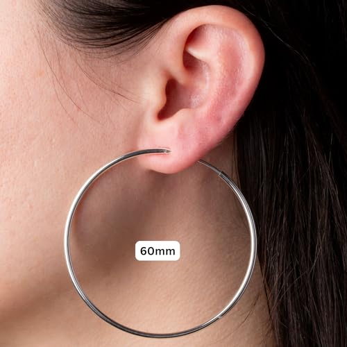 Clip On Spring Hoop Earrings for Non-Pierced Ears - color: Bright Silver-Tone, size: 60mm