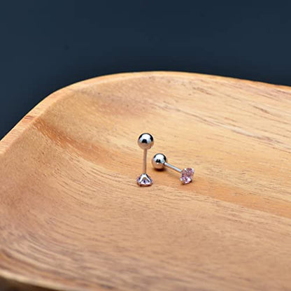 Screw Back Sterling Silver Cubic Zirconia Earrings Studs 3 MM - color: Pink