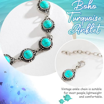Nicute Boho Turquoise Anklet Black Vintage Ankle Summer Beach Adjustable Foot Jewelry for Women (Black)