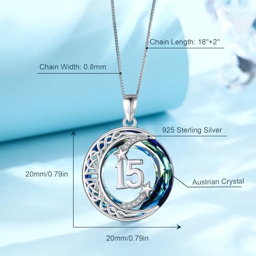 JUSTKIDSTOY Birthday Gifts for Women Girls 925 Sterling Silver Celtic Moon Star Necklace with Blue Crystal Pendant Jewelry for Sister Friends - style: 15th