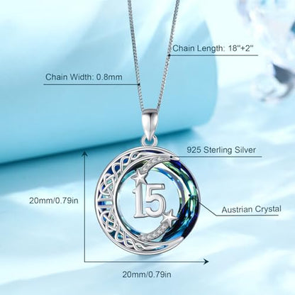 JUSTKIDSTOY Birthday Gifts for Women Girls 925 Sterling Silver Celtic Moon Star Necklace with Blue Crystal Pendant Jewelry for Sister Friends - style: 15th