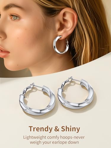FindChic Twisted Hoop Earrings for Women, Silver/Black/14K Gold Plated Hypoallergenic Hollow Tube Rounded Loop Earrings, 30mm/40mm/60mm/80mm Hoops with Custom Name Options and Gift Box - color: b.Silver, size: 30MM