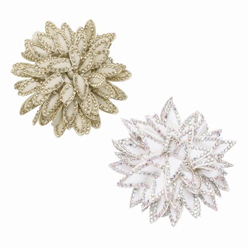 PATIKIL Flower Brooch Pin for Women, Rhinestone Rose Flower Brooch Dainty Fabric Floral Boutonnieres for Women - color: Khaki/White