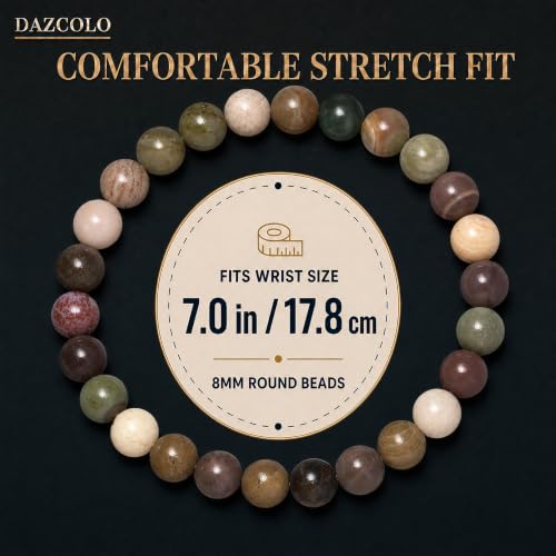 8mm Natural Crystal Stretch Bracelet | Handmade Round Stone Bead Bracelet, Runs Large, Meditation Yoga Gift for Women & Men - color: Indian Agate