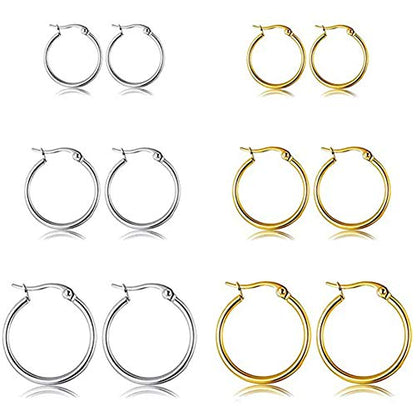 5-10 Pairs Small Gold Silver Hoop Earrings for Women, Stainless Steel Earrings Set Mens Lightweight Thin Hypoallergenic Small Hoops Set - style: 6pcs-Gold+Silver