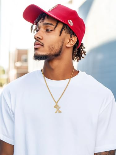 U7 Crown Initial Necklace Men Women, Bling Diamond A-Z 0-9 Letter Pendant with Wheat Chain, Silver/Black/Gold Plated CZ Alphabet Number Hip Hop Jersery for Father Husband - color: a. Gold, size: 24. X