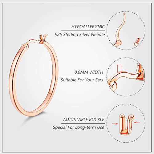 18K Gold Plated Hoop Earrings - 925 Sterling Silver Hoop Earrings Womens Hypoallergenic Hoops | Square Tube Hoop Earrings for Women 15mm/20mm/30mm/40mm - color: Rose Gold 15-20-30mm