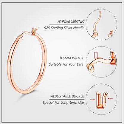18K Gold Plated Hoop Earrings - 925 Sterling Silver Hoop Earrings Womens Hypoallergenic Hoops | Square Tube Hoop Earrings for Women 15mm/20mm/30mm/40mm - color: Rose Gold 15-20-30mm
