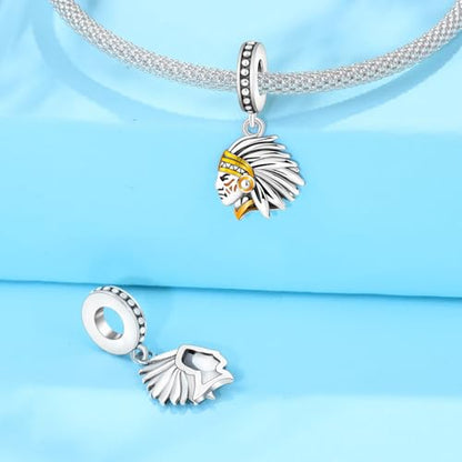925 Sterling Silver Charms for Bracelets and Necklace Religious Cross Pendants Praying Hands, Bible, Virgin Mary, Jesus, Church Bead Jewelry - color: Native American Charms
