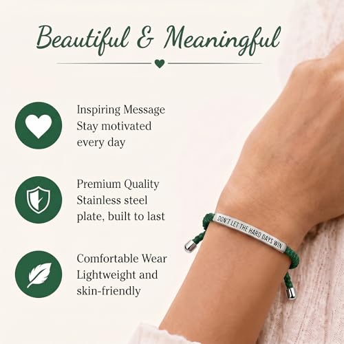 Frodete Dont Let The Hard Days Win Bracelet Inspirational Gifts for Women Adjustable Braided Tube Bracelet Gifts for Friends - color: A7:green