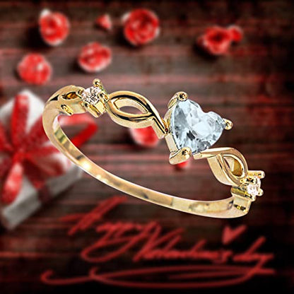 Women Heart Shaped Engagement Rings Inlaid Zircon Anniversary Rings Elegant Exquisite Wedding Jewelry (A-Blue, 8) - color: A-blue, size: 8