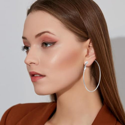 5 Pairs Stainless Steel Clip on Earrings Hoop 5 Sizes 30/40/50/60 /70mm Earrings for Women Thin Lightweight Dangle Set