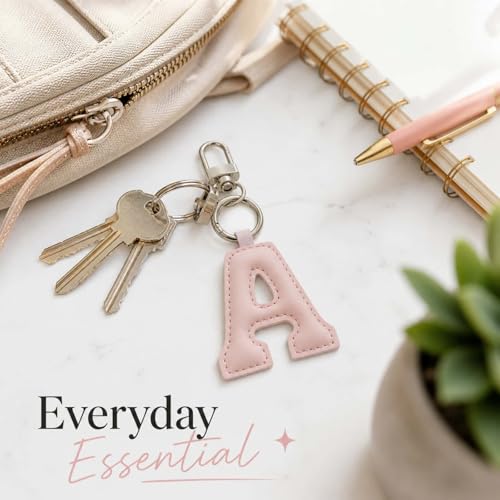 Initial Letter Keychain,Stainless Steel,Colorful Faux Leather Keyring for Backpack,Purse,Car Keys,Gift for Men Women - color: A