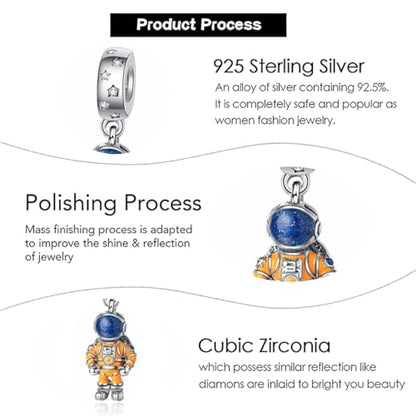 Charm for Bracelets and Necklaces, Heart Animals 925 Sterling Silver Bead Celestial Sun Moon Star Charms Jewelry Gift for Women Girls - color: Astronaut Dangle Charm