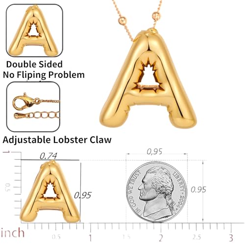 LUCA SMITH 2-Piece Initial Necklaces for Women, Dainty Balloon Bubble A-Z Letter Necklace Set, Name Letter Alphabet Pendant Layered Choker Necklaces Personalized Jewelry Gift - color: Gold bubble letter necklace, style: Initial Set-S
