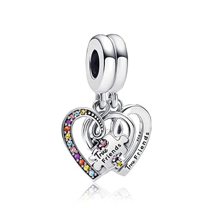 MITSOKU 925 Sterling Silver Charms for Bracelets Necklaces Animal prototype Pendant Safety Chain Dangle Pendants Beads Christmas Day Charms Jewelry Gift for Women - style: Friends Heart Double Pendant