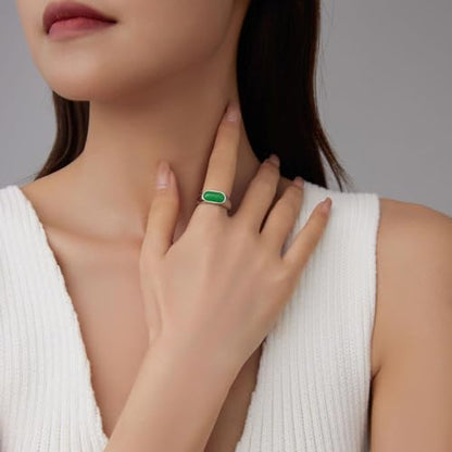 MYNENEY Signet Mens Pinky Rings Statement Wedding for Women - color: Green stone