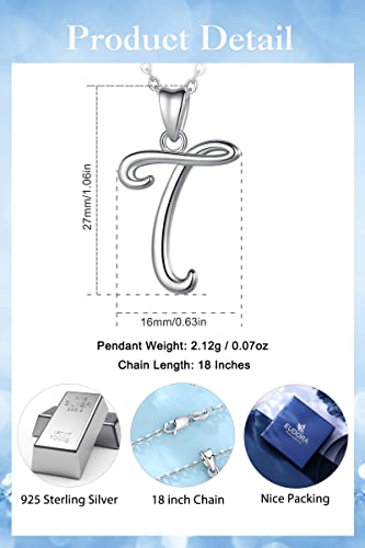 EUDORA Sterling Silver Initial Necklaces for Women, Classic 26 Letter Neckless Gifts for Girls, Sister, Mother Daughter, 18 inch Chain - style: T