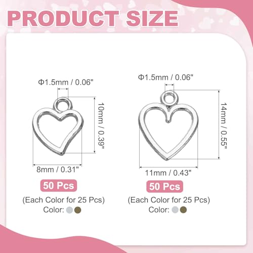 MECCANIXITY Heart Charm, Alloy Love Heart Pendants Valentines Love Dangle Connector Charm Bulk for Jewelry Making Necklace Bracelet Earrings, Cyan - color: Gold/ Bright Silver