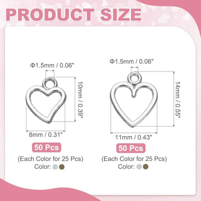MECCANIXITY Heart Charm, Alloy Love Heart Pendants Valentines Love Dangle Connector Charm Bulk for Jewelry Making Necklace Bracelet Earrings, Cyan - color: Gold/ Bright Silver