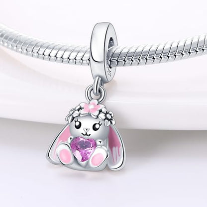 HappyStar 925 Sterling Silver Animal Dogs Charms Pendants fit Pandora Bracelets Necklaces Flowers Sports Travel Charms for Bracelets Women Jrwelry Gifts(with one Spacer Bead Charms) - style: 2-Flower Rabbit Charms