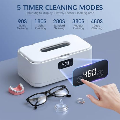 Ultrasonic Jewelry Cleaner, 50Khz Jewelry Cleaner Ultrasonic Machine for Jewelry, Eyeglasses, Rings, Watch Strap, Dentures, 24oz - 304 Stainless Steel Tank, Digital Timer - color: White