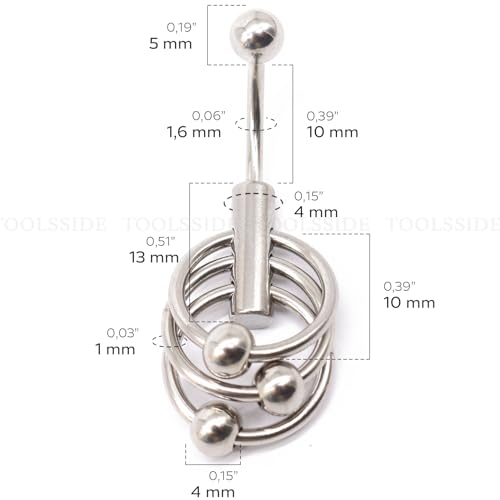 VCH Piercing Jewelry with Three Rings Stainless Steel Belly Button Ring | Navel Piercing, Jewelry Belly Rings for Women, 14G Belly Button Piercing