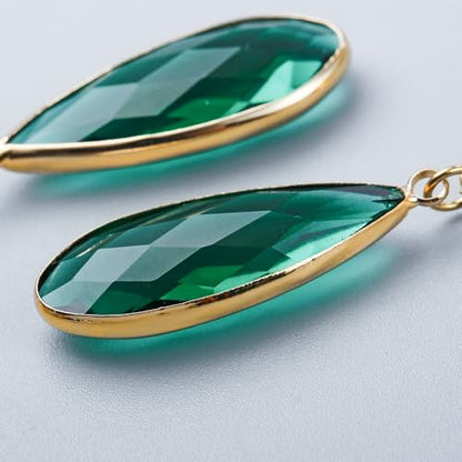 1 Pair Saddle Gauges Earring with Green Crystal Stone Ear Dangle Plugs Tunnels 00G 6mm-25mm (0G-1") Body Piercing Jewelry - color: Gold-1569, size: 10 mm
