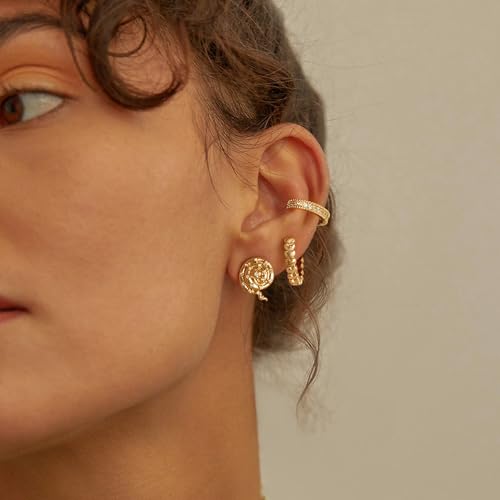 Women Ear Cuff Earring Gold Non Pierced Ear Cartilage Clip on Wrap Hoop 14K Gold Filled Tiny Boho Beach Simple Minimalist Delicate Handmade Hypoallergenic Jewelry Gift-Sold as Single/Pair - style: 1 Row CZ