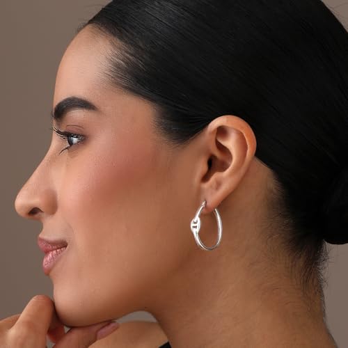 LeCalla 925 Sterling Silver Hoop Earrings | Lightweight Click-Top Gold Plated Anchor Infinity Earrings for Women - color: Anchor Silver