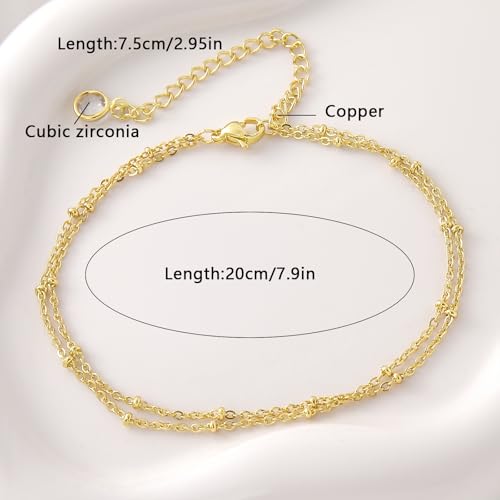 Gold Ankle Bracelets for Women 14k Gold Plated Cuban Link Chain Anklet Set | Stackable, Waterproof, Layered Anklet Bracelets, Non Tarnish, Summer Beach Jewelry - color: Gold B-1Pc