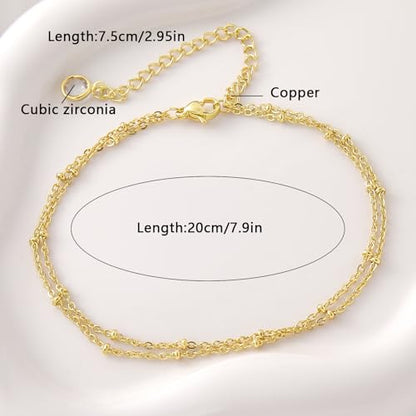 Gold Ankle Bracelets for Women 14k Gold Plated Cuban Link Chain Anklet Set | Stackable, Waterproof, Layered Anklet Bracelets, Non Tarnish, Summer Beach Jewelry - color: Gold B-1Pc