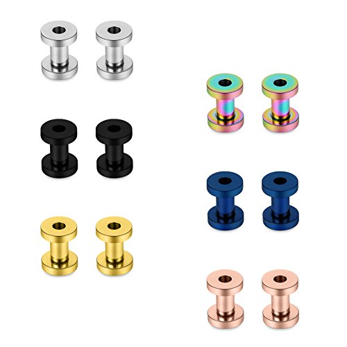 SCERRING 12PCS Mix Color Screw Ear Tunnels Stretching Kit Stainless Steel Gauge Plugs Set Expanders Same Sizes 16G-00G - style: 6G=4mm