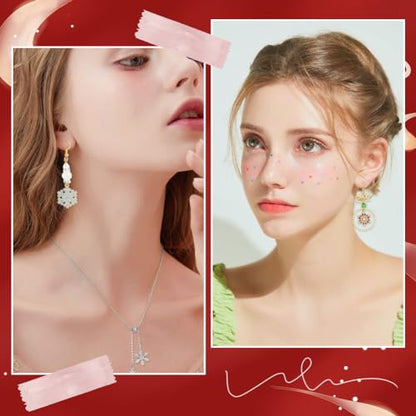 SUNNYCLUE 1 Box DIY 10 Pairs Christmas Charms Rhinestone Snowflake Charms Earrings Making Kit Enamel Snow Charm Bowknot Connector Charms Bar Links Glass Beads Earring Hooks for Jewelry Making Kits - color: 1.1-diy-10 Pairs Christmas Colorful Snowflake Ear