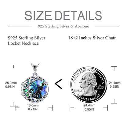 925 Sterling Silver Moon Black Cat Necklace for Women Cat Jewelry - style: G-Black Cat Abalone Locket Necklace