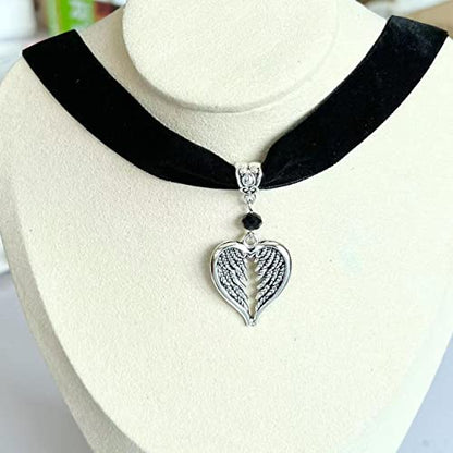 Gothic Black Velvet Goth Choker Necklace for Women,Cameo Black Choker Crow Skull Pendant Necklace Vintage Collar Skull Necklace Gothic Jewelry - style: Angel Wings