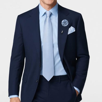 Solid Color Tie and Pocket Square with Tie Clip Lapel Pin Silk Formal Necktie Set Wedding Formal - color: Baby Blue