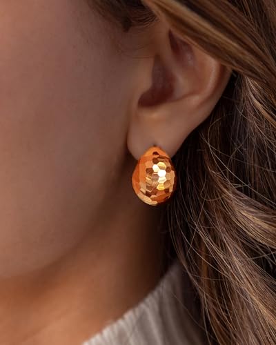 Gold Chunky Earrings for Women Trendy, 14K Gold Plated Dainty Kont Earrings Statement Minimalist Hypoallergenic Stud Earrings - color: Kala & Rose Gold