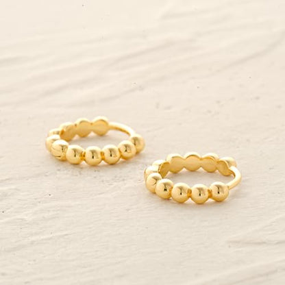 MYEARS Women Earrings Gold Huggie Hoop 14K Small Simple Hypoallergenic Everyday Jewelry - style: Beaded