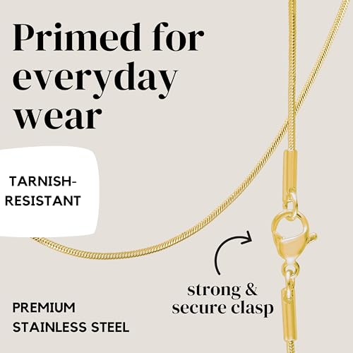 KISPER Gold Snake Chain Necklace for Women 24K Plated Stainless Steel Thin | 0.9mm, 14-30 inches, non-tarnish, waterproof, hypoallergenic, nickel-free, lobster clasp