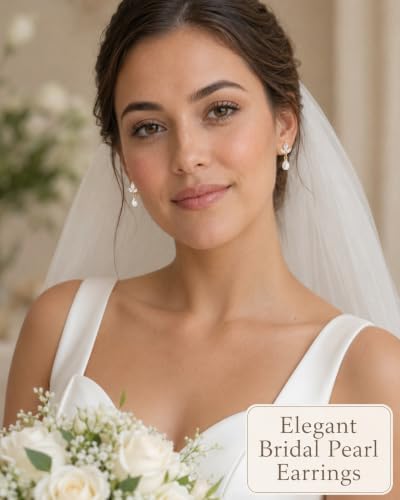 Gold Pearl Clip on Earrings for Women Elegant Small Cubic Zirconia Drop Earrings for Bridal Bridesmaid Wedding Jewelry - size: 0.98in