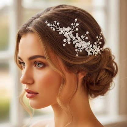 Unsutuo Bridal Crystal Headband Silver Rhinestone Hair Vine Pearls Wedding Hair Accessories for Women and Girls(Silver) - color: Silver