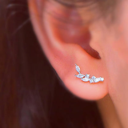 925 Sterling Silver Leaf Helix Earring Stud for Right Ear, Gold Plated Pure Silver Leaf Climber Cartilage Earring, Cartilage Piercing Jewelry, 1Pc