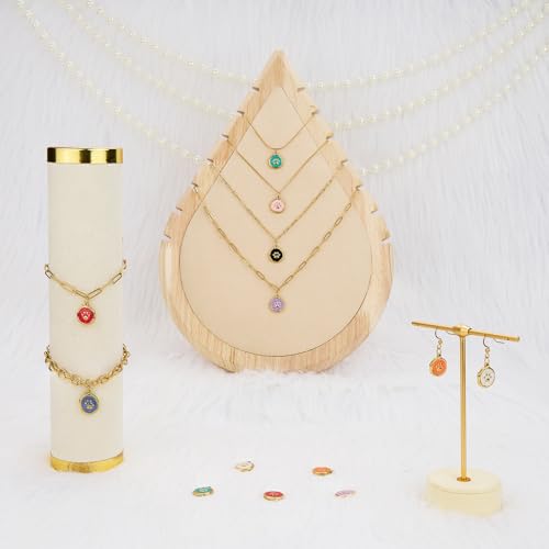 UAMOKANG 8pcs Mixed Color Enamel Round Charms for Jewelry Making, Gold Plated Stainless Steel Paws Bulk Charm Pendant for Necklace Bracelet DIY - color: Round Paw