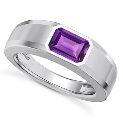 1CT - 3CT Gemstone Signet Pinky Ring - Emerald Cut Gem Pinky Ring White Yellow Rose 10K 14K 18K Gold Sterling Silver Mens Gem Signet Rings for Anniversary Fathers Day - style: Amethyst