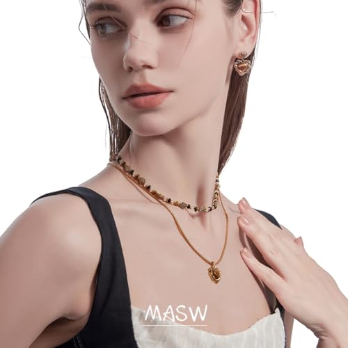 Retro temperament brown beaded collarbone chain fashionable heart-shaped tiger eye stone pendant necklace personality double layer necklace exquisite women's accessories M2730001