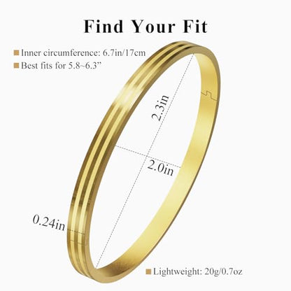 18K Gold Plated Bracelet Love Bangles for Women, 6.7in / 7.1in | Stainless steel, Waterproof & Non tarnish. Elegant & Shining. Verstaile for daily wear, perfect for stacking. Ideal Gift. - color: Gold-6.7in