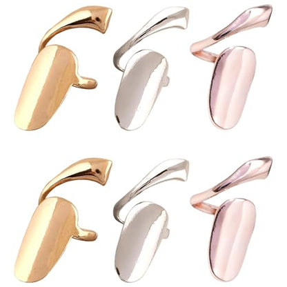 6 Pcs Fingernail Rings for Women, Adjustable Open Fingertip Ring Set, Alloy Nail Armor for No-Glue Nail Art, Statement Jewelry in Gold, Rose Gold and White