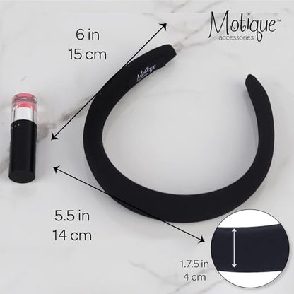 Black Padded Headband for Women - color: Black Satin